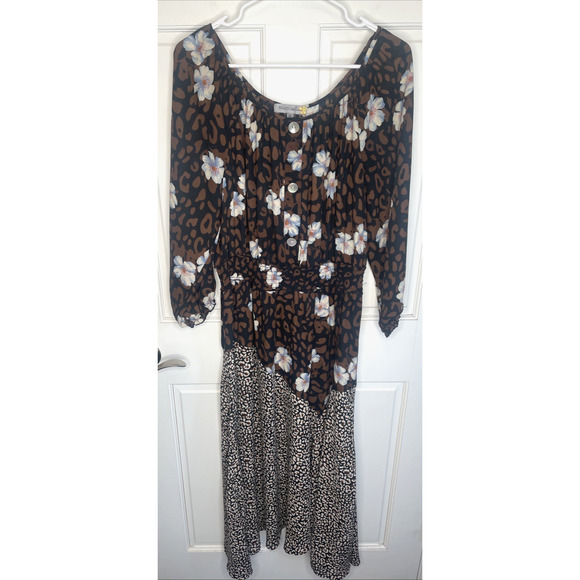 Figueroa & Flower Dresses & Skirts - Figueroa & Flower Women's Boho Maxi Dress Sz XL Floral Animal Asymmetrical Hem